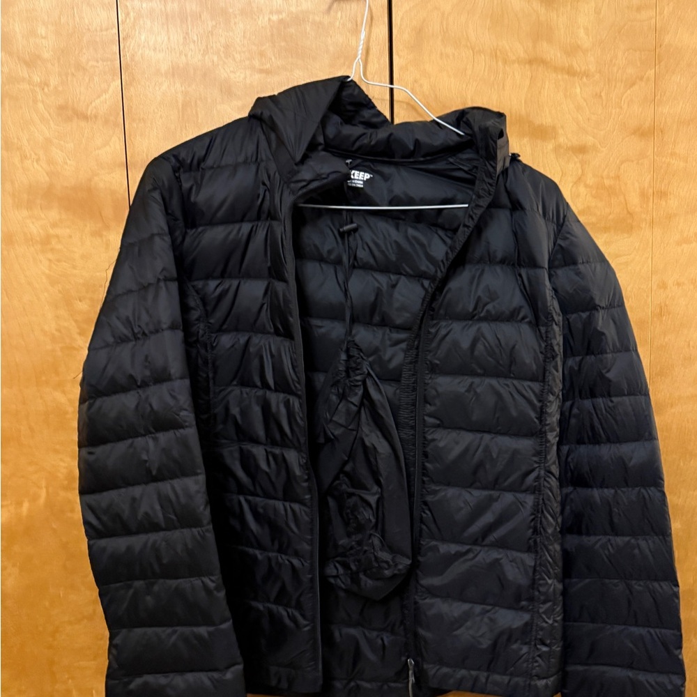 Heatkeep black packable down puffer jacket, size … - image 5